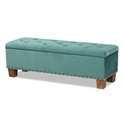 Baxton Studio Hannah Modern and Contemporary Teal Blue Velvet Fabric Upholstered Button-Tufted Storage Ottoman Bench